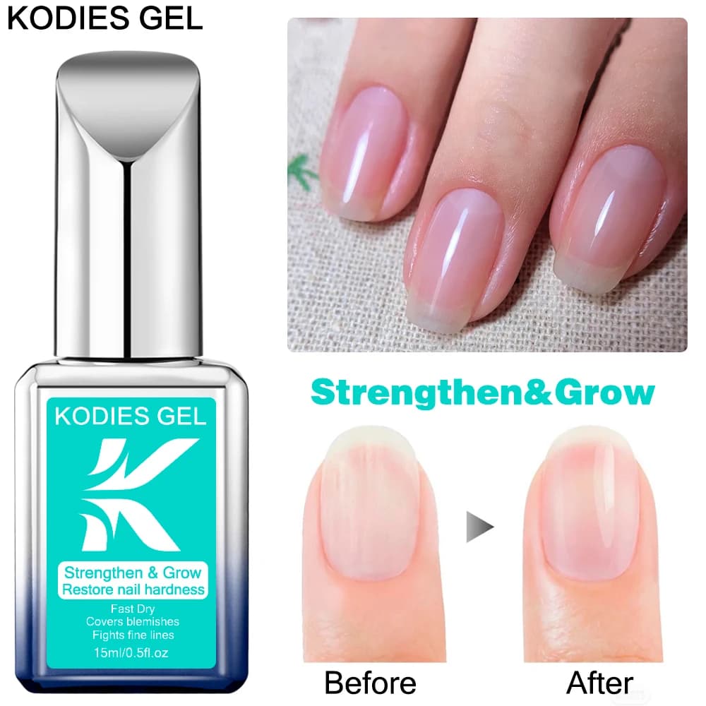 KODIES GEL Nail Strengthener Growth Restore Hardener Clear Nail Polish Base Coat Fast Dry 15ML Strong Repair Nail Art Treatment