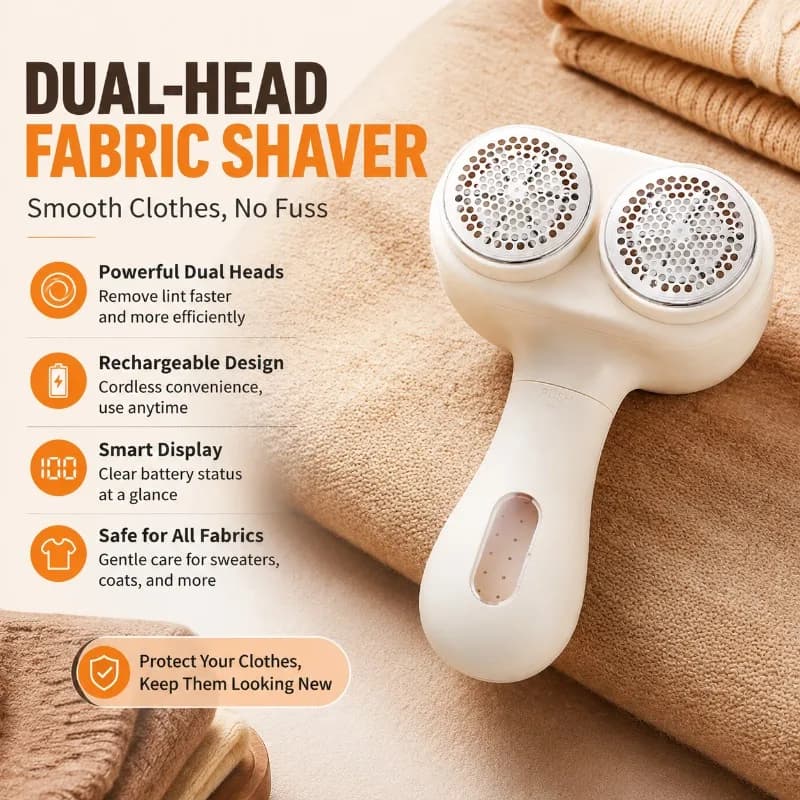 Dual Head Digital Display Fabric Shaver Powerful Clothes Fuzz Remover Suction Design Anti-scratch Blades for Sweater Coat Carpet