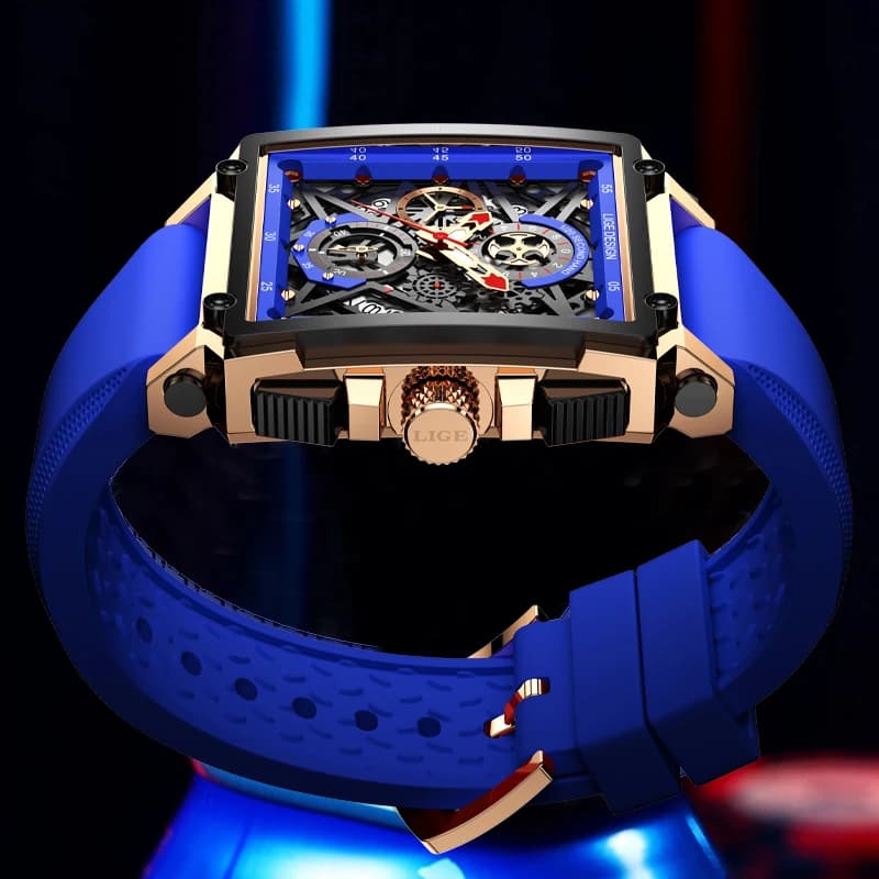 LIGE Fashion Square Man Watch Creative Unique Gear Waterproof Silicone Strap Auto Date Casual Sport Quartz Watches Male New Gift