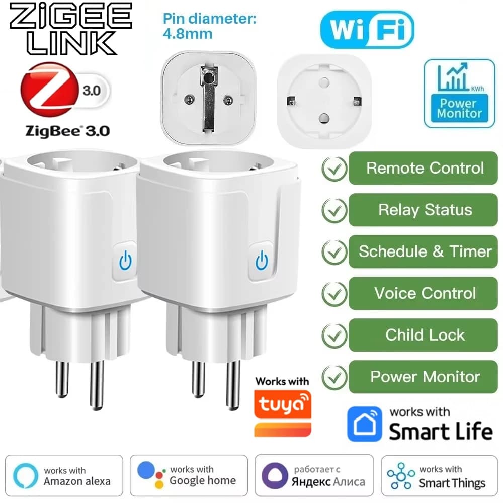 Presa Intelligente ZigBee 3.0 EU con Monitoraggio Consumi, Controllo Remoto tramite App Tuya, Compatibile con Home Assistant, Alexa, Yandex Alice
