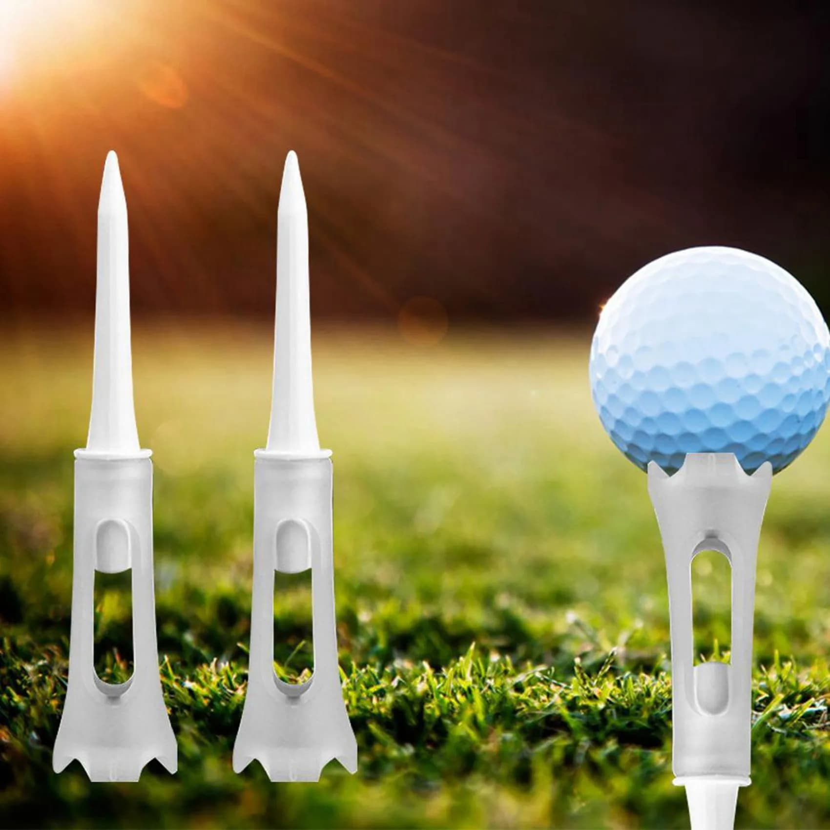 HOES-250Pcs Golf Tee Double Layer Plastic Ball Tee Soft Low Resistance Golf Seat Golf Training Tool White