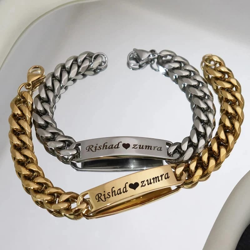 Stainless Steel Custom Laser Engraved Bracelet Man Women Gifts Jewelry Accessories for Custom Hip Hop Party