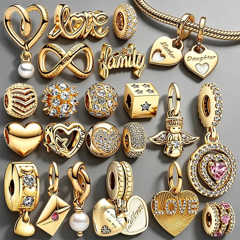 Ciondoli Placcati Oro a Tema Famiglia e Amore per Bracciali Fai-da-Te, Creazione Gioielli, Ciondoli a Cuore, Infinito, Angelo con Zirconi, Perline, Regalo Donna