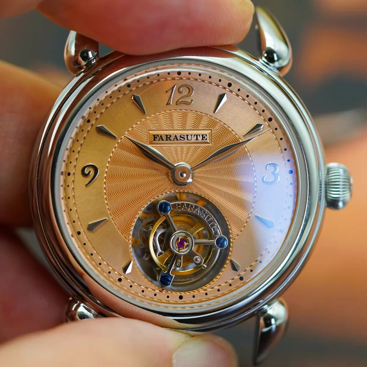 Orologio da Polso Meccanico da Uomo FARASUTE Tourbillon 37mm a Carica Manuale, Ultrasottile, con Vetro Zaffiro, Quadrante Sunray e Movimento Peacock