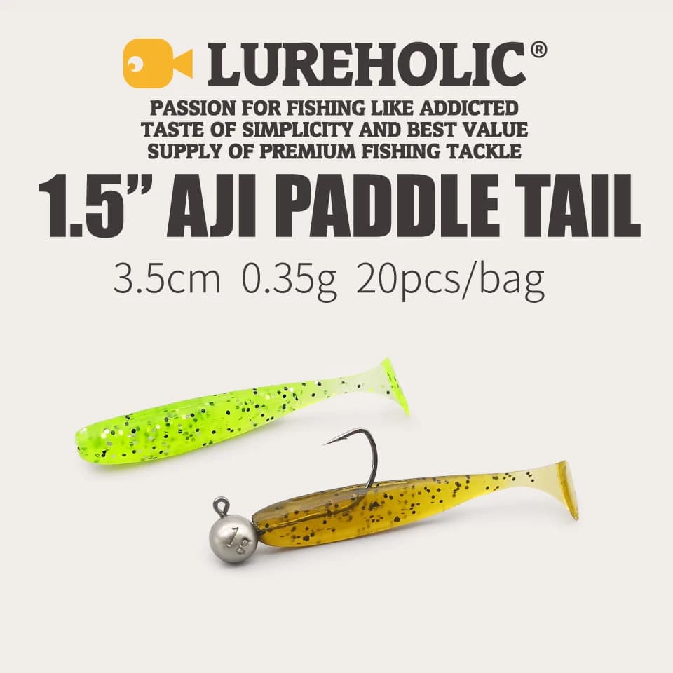 LUREHOLIC 1.5 "3 cm Aji Paddle Tail Esche morbide 20 pezzi Richiamo di pesca per la pesca su roccia Pesca Finesse