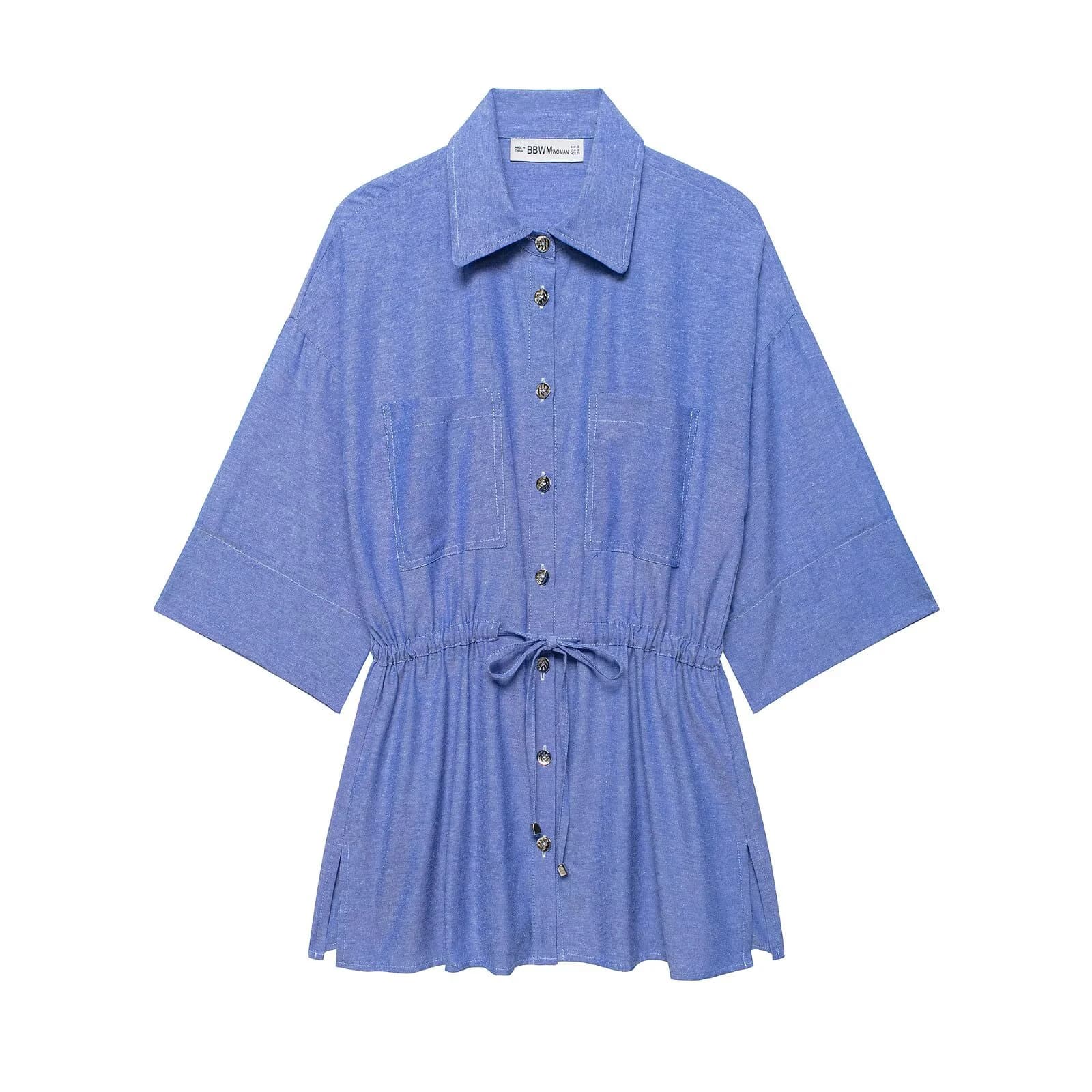 European and American style hunting shirt, spring, model 26, wide and casual, with decorative belt and adjustable waist.