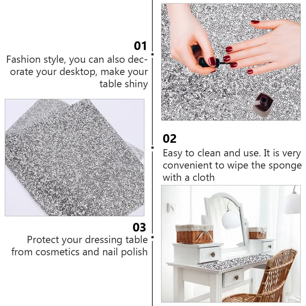 Foldable Shiny Full-Drilled Diamond Nail Art Table Mat for Salon Manicure Practice Desktop Protection Decoration Nail Training