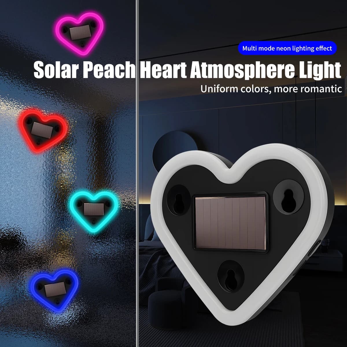 Cablaggio della luce dell'atmosfera del cuore dolce a emissione solare gratuito per la lampada al neon di modifica della decorazione del motore interno della finestra del triangolo dell'auto