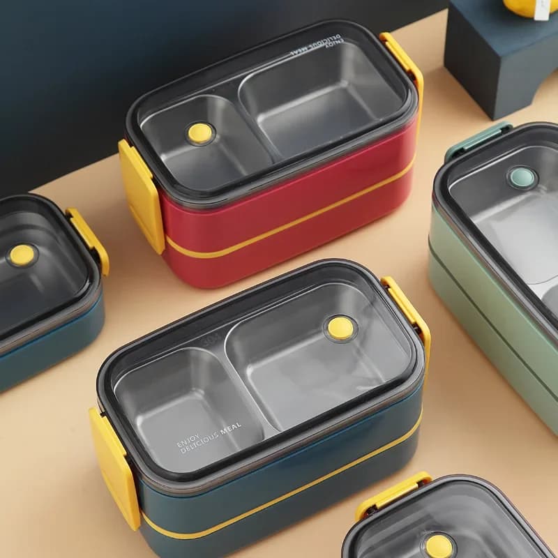 Contenitore per Pranzo in Acciaio Inox per Adulti e Bambini, 2 Scomparti, Adatto al Microonde, Portatile, per Scuola e Ufficio