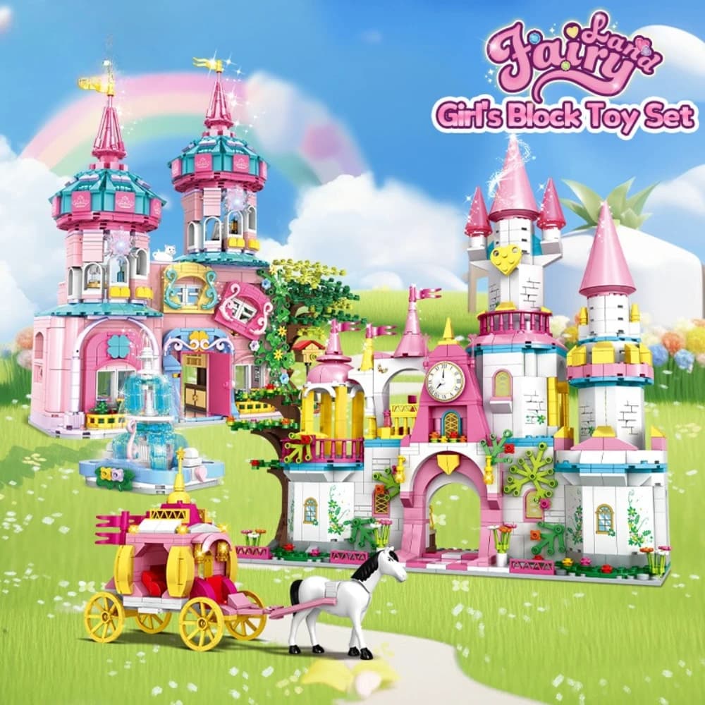 MOC Princess Dreamy Castle Fairy Tale Rainbow Palace Building Blocks Set Royal Tower Giocattolo fai da te per bambini Regali di festa di compleanno