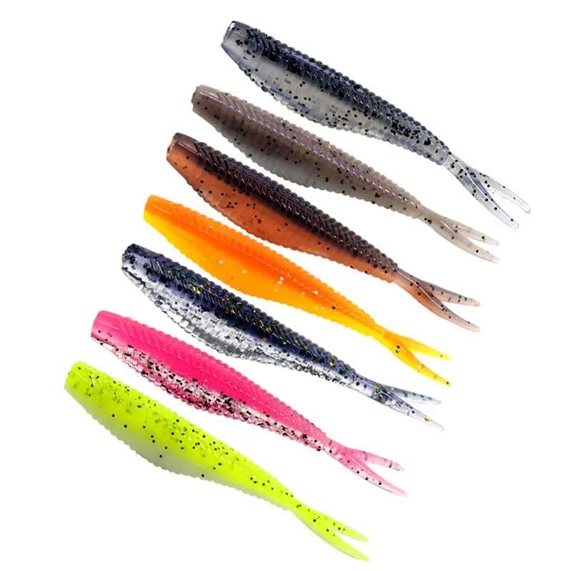 10 pcs 6cm1.5g Fishing Soft Lure V Tail Threaded PVC Artificial Baits Floating Wobble Swimbait East to Cast Bionic Fish Bait
