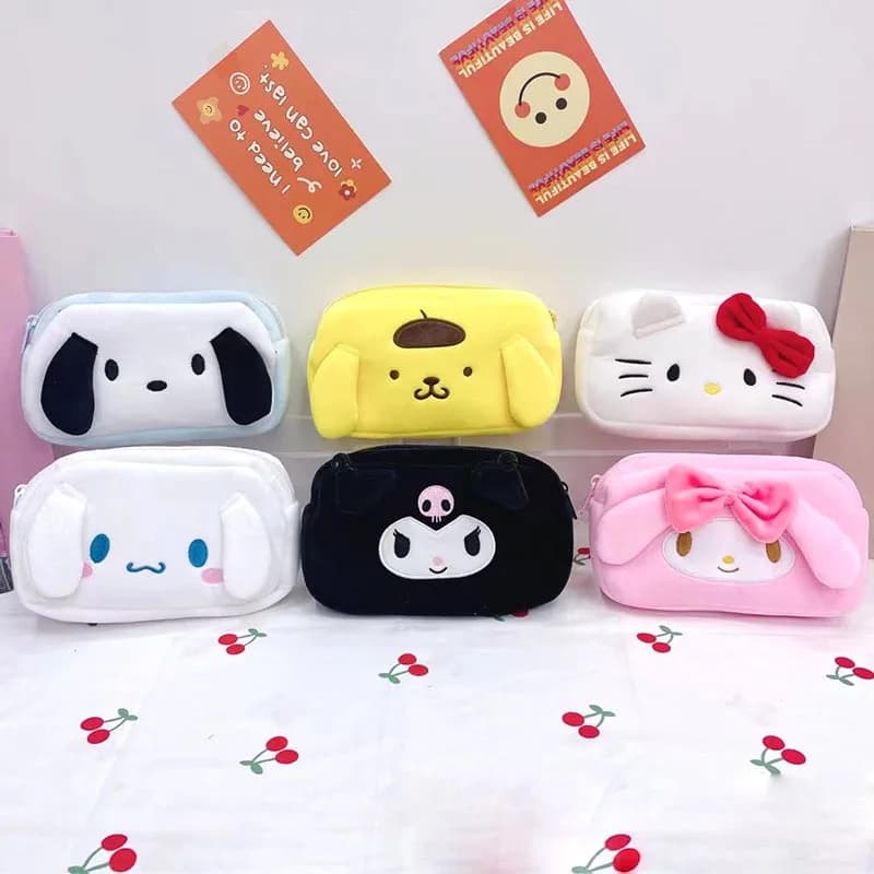 6 pz/lotto Sanrio Kuromi Melody Kitty peluche astuccio Kawaii portamatite portamonete cancelleria sacchetto cosmetico materiale scolastico