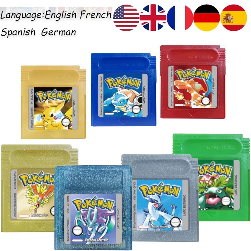 ♒HOT USA ESP FRA GBC Pokemon Cartridge Bundle Red/Blue/Crystal/Gold/Silver/Yellow/Green Multilingual Card Pokemon Game Card