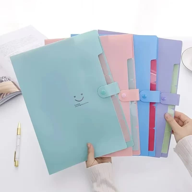 Cartella Multistrato A4, Borsa Portadocumenti Colorata con Cinque Scomparti, Grande Capacità, Stile Coreano Semplice, per Ufficio e Scuola