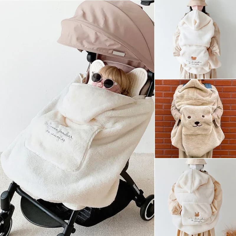 Coperta per passeggino in pile corallo Autunno Inverno Copri marsupio per bebè Orso Coreano Neonato Swaddle Wrap Trapunta per neonato