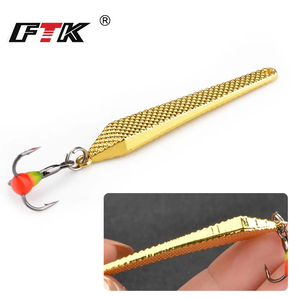 FTK cucchiaio Spinner inverno esca da pesca sul ghiaccio 55mm/6g oro argento metallo esca da pesca gancio triplo esche dure per trota luccio