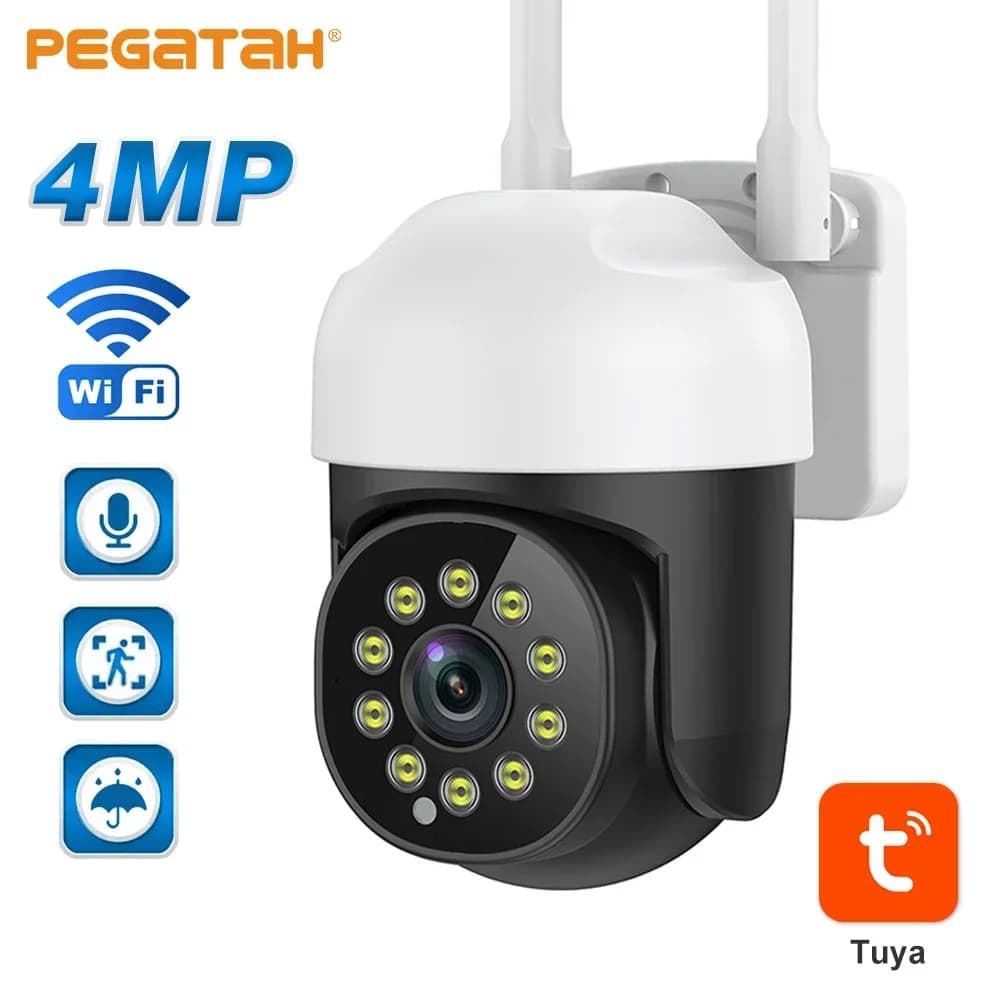 Telecamera da esterno wireless 2K Tuya con zoom 4x, telecamere di sorveglianza con Wi-Fi, audio bidirezionale, telecamera IP per la protezione della sicurezza domestica intelligente