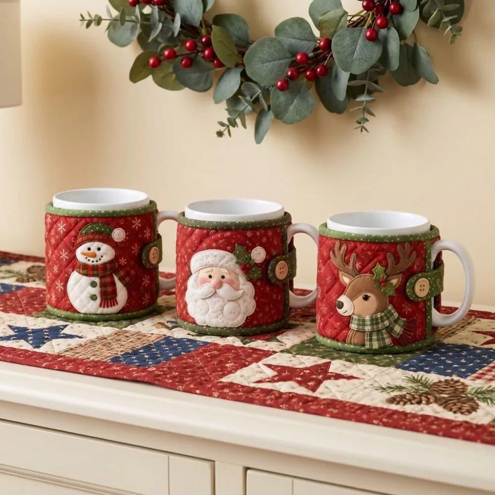 Santa Claus Christmas Tea Cup Holder Deer Heat-proof Christmas Ornaments Snowman Bird Mug Protective Cover Teacup