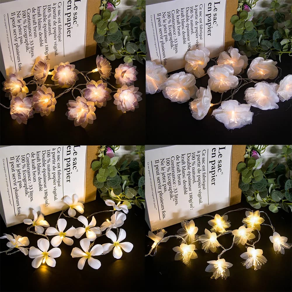 Fiore artificiale Luci a led Stringa Plumeria Luci a corda Alimentate a batteria Lucine Matrimonio Festa di Natale Decorazioni per la casa