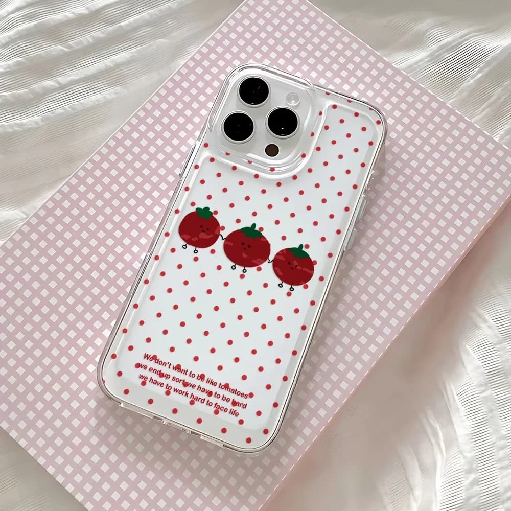 Minority Korean Cute Tomato Clear Art Design Phone Case For iPhone 17 AIR 16 15 14 13 12 11 PRO 7 8 PLUS Dustproof Soft Cover