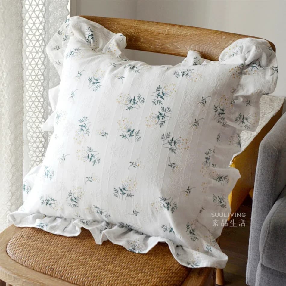 Federa per cuscino con volant margherita in cotone stile coreano 1PC, fodera per cuscino delicata sulla pelle, fodera per cuscini per divano per la casa, ornamento per divano