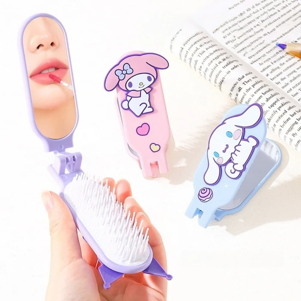 Autentico pettine per capelli Sanrio con specchio, Kawaii Hello Kitty, Kuromi, My Melody, Cinnamoroll, strumenti portatili per lo styling dei capelli.