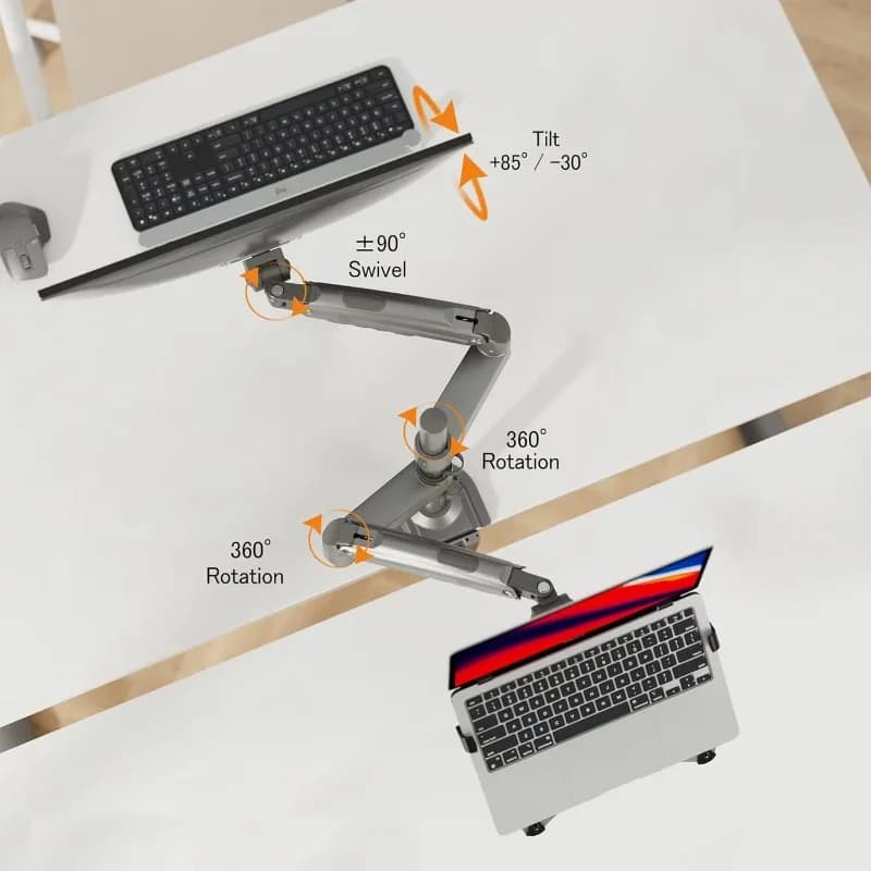 Combined laptop support 2 in 1 double arm with adjustable 10-17 inch notebook tray with VESA plate for 17-27 inch H180-FP monitor