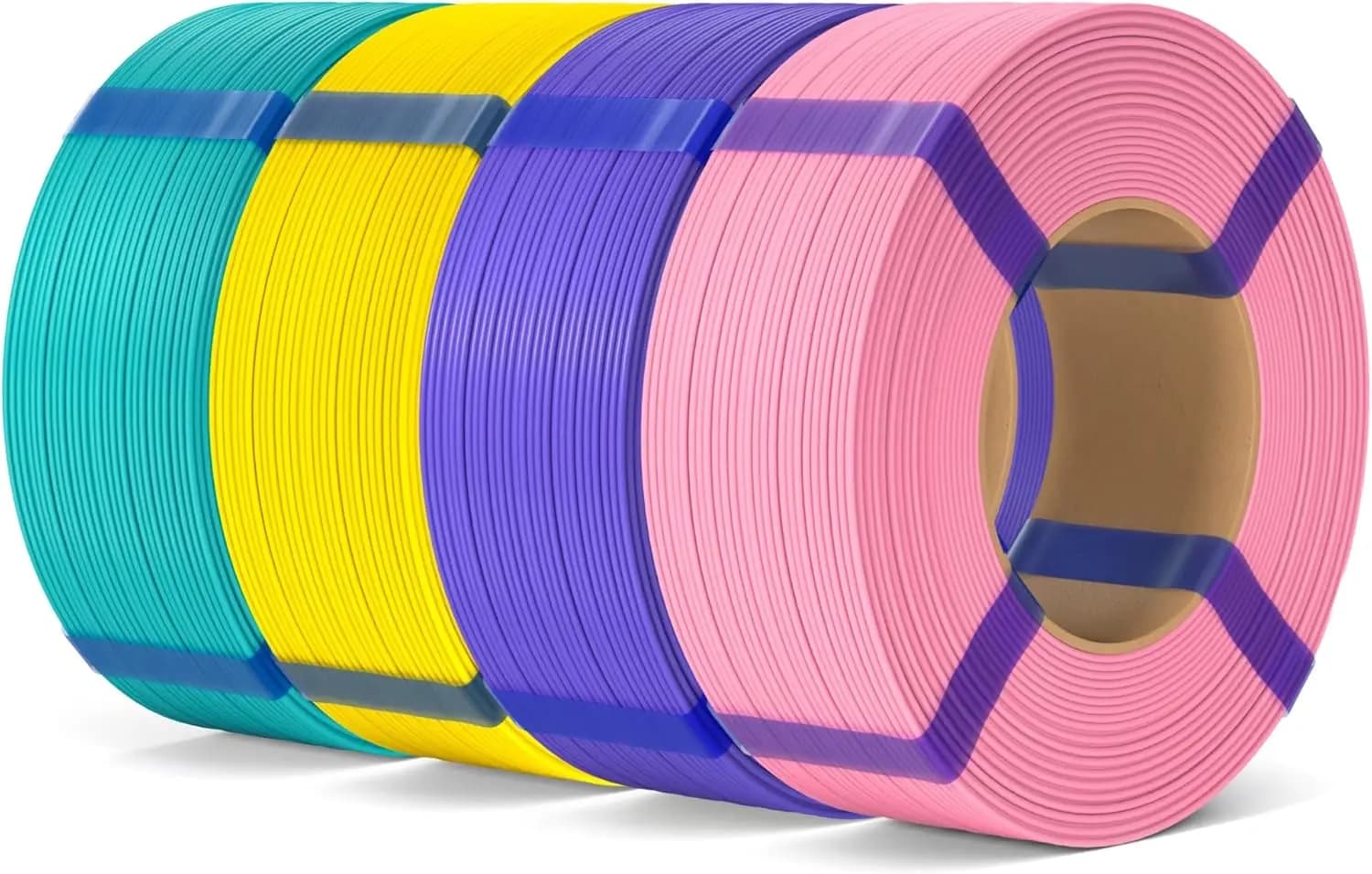 Filamento PLA ad Alta Precisione da 1,75mm, Confezione da 4KG per Stampa 3D, Senza Bobina, Ricarica in Rosa/Viola/Giallo/Verde Turchese