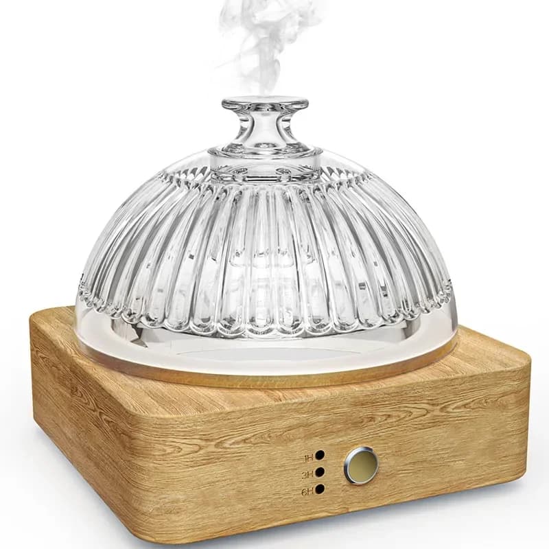 Diffusore di oli essenziali in vetro Base in legno Diffusori di aromi ad ultrasuoni in vetro da 200 ml con timer Spegnimento automatico senza acqua per l'home office