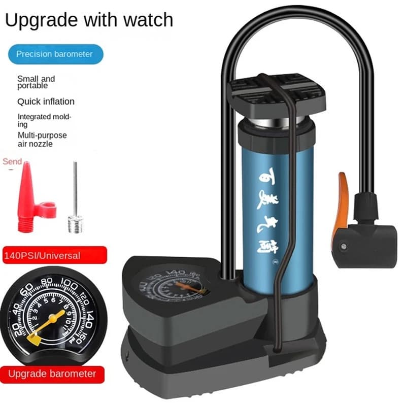 Portable High Pressure Mini Bike Pump, MTB Road Bicycle Pump, Foot Inflator, Save Energy for Electric Bike, 140 PSI