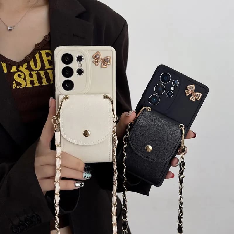 Cordino Portafoglio Zaino Catena Cassa Del Telefono Per Samsung Galaxy Note 10 20 S25 Bordo S24 S23 S22 S21 S20 FE Ultra S10 Plus Copertura Morbida