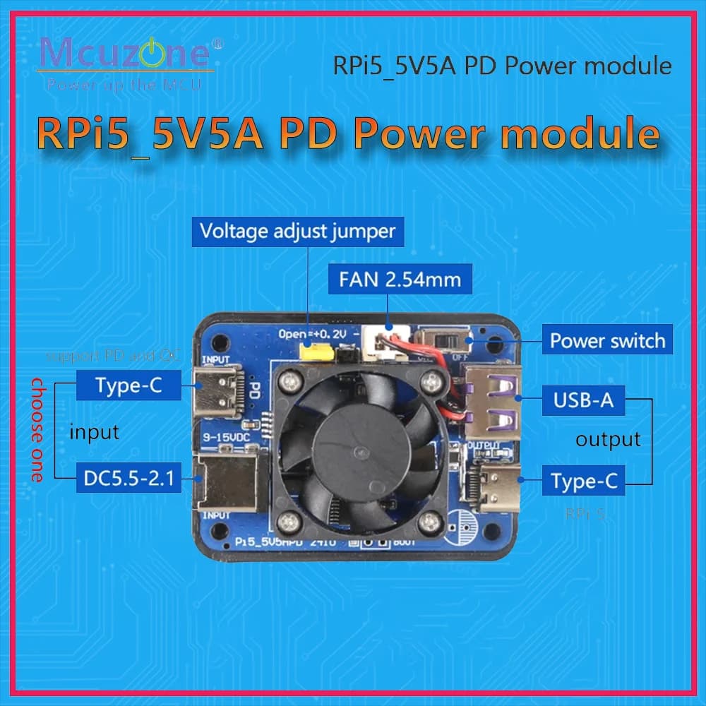 Raspberry Pi5 5V5A Double PD RPi 5 5V5A PD Power module Input and output PD | Wide voltage input 9-15 V