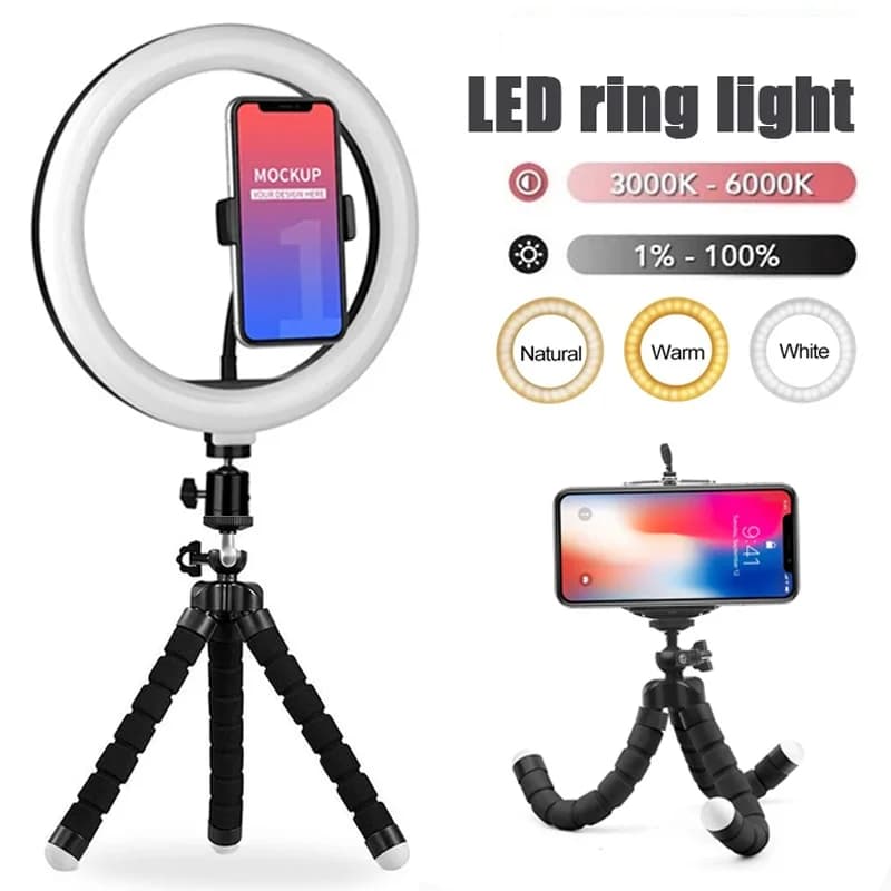 Luce ad Anello LED da 10 Pollici per Fotografia, Illuminazione per Telefono con Treppiede, Lampada Rotonda per Video Live e Selfie