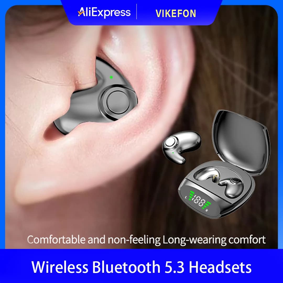 Bluetooth 5.3 Waterproof Wireless Headphones Mini Headphones Slender call Headphones with noise cancellation suitable for sleeping/sport