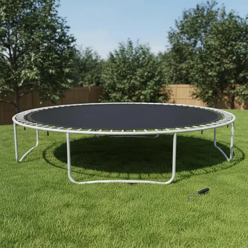 Tappeto elastico di ricambio da 15 piedi per esercizi in giardino, fitness ricreativo, con anelli a V rinforzati, attacco per molle, design rotondo, 96 occhielli, adatto a molle da 6,5 pollici, costruzione resistente e robusta, solo tappeto nero.