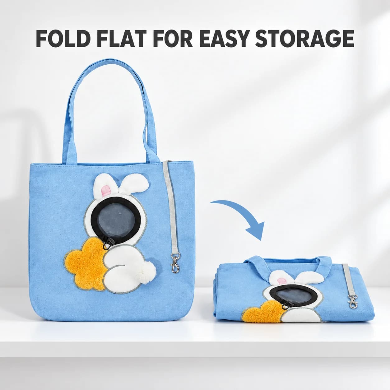 Pet Carrier Tote Bag for Cats Small Dogs, Cute Plush Head-Out Shoulder Bag with Safety Leash, Foldable Travel Handbag