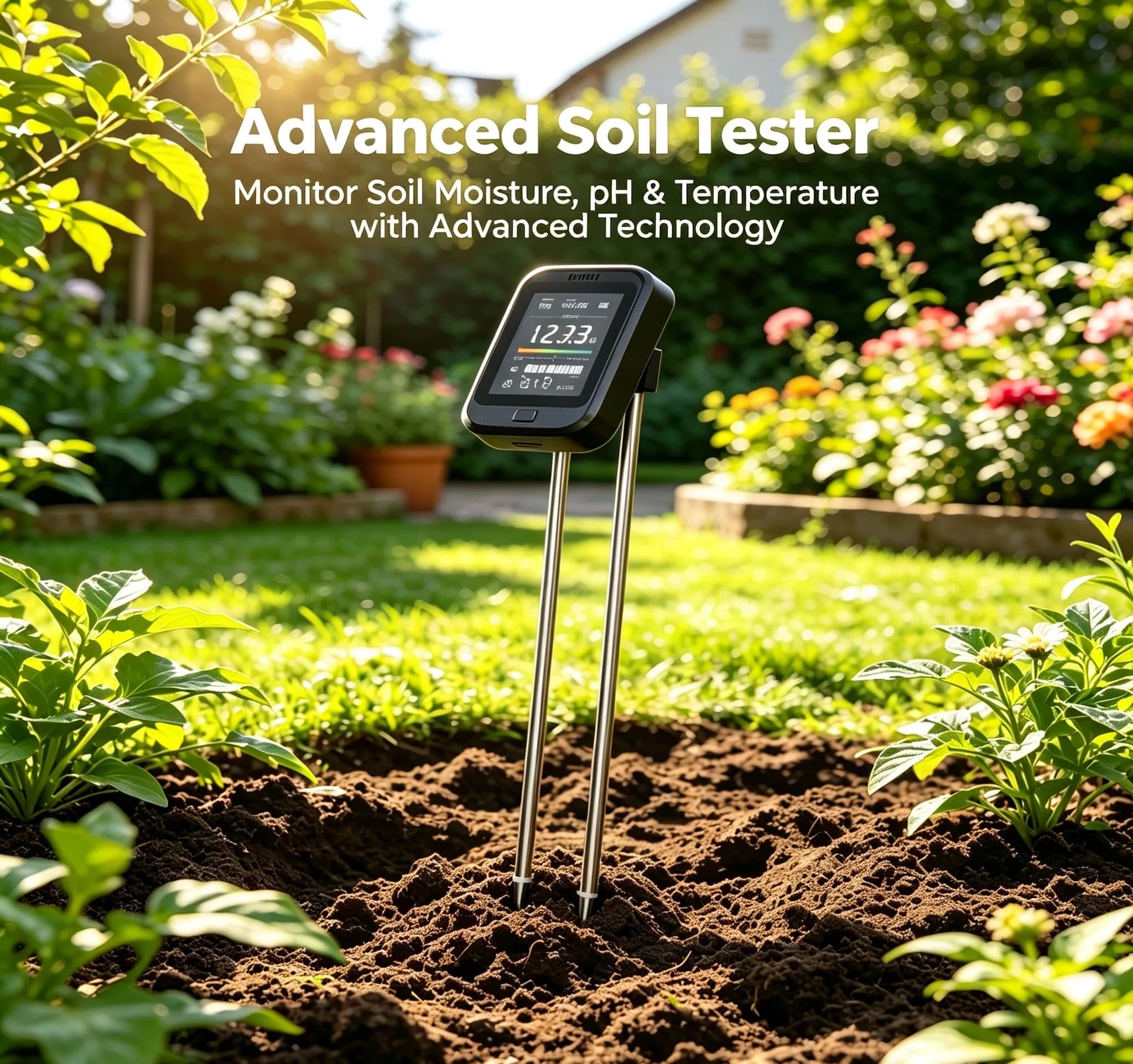 Advanced 6-in-1 Soil Tester High-End PH/Moisture/Temp/Light/Fertility/Air Humidity Detector for Gardening Potted Plants