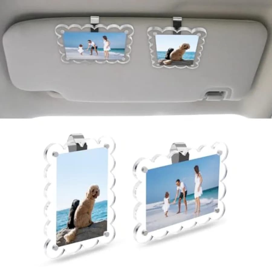 2 Pack Car Visor Picture Holders Clip Photo Frame Acrylic Magnetic Display Pictures Frames for Cars Sun Visor Personalized Memo