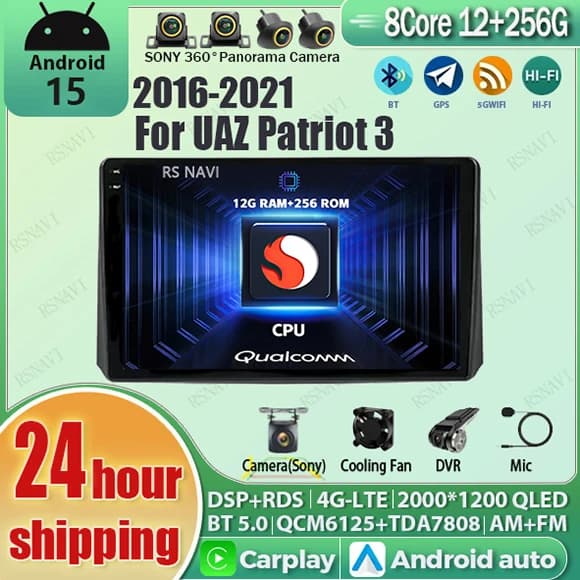 Android 15 Carplay Auto Qualcomm 2K Schermo Autoradio Lettore Multimediale Per UAZ Patriot 3 2016 - 2021 Stereo GPS Wifi Snapdragon