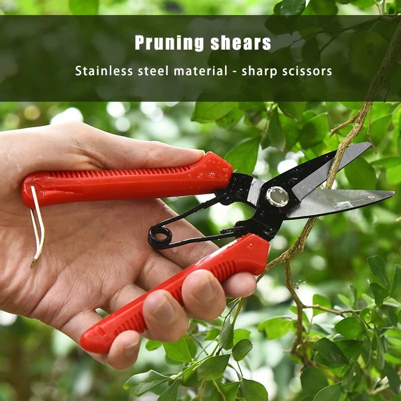 Stainless Steel Power Scissors - Garden Scissors Sharpened for Flowers, Plants and Bonsai, Garden Tools with Red Handle Anti-slip