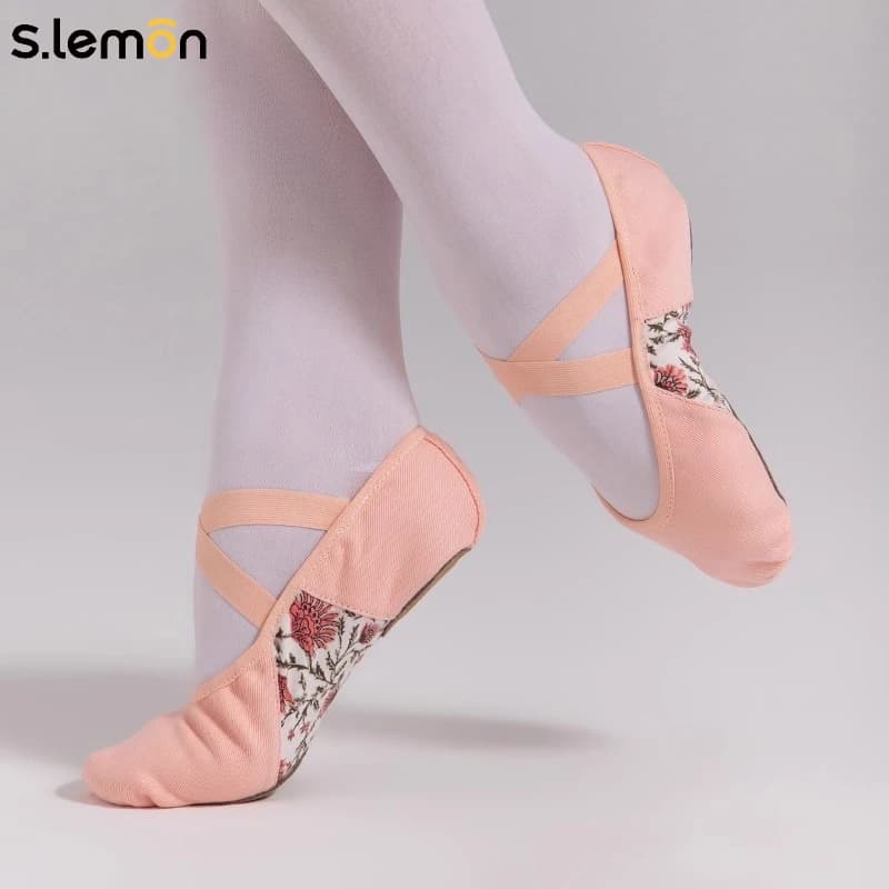 Scarpa da balletto S.lemon, Pantofole da balletto elastiche per ragazze Scarpe da ballo per ballerina in tela elasticizzata per bambini Donne che ballano per adulti