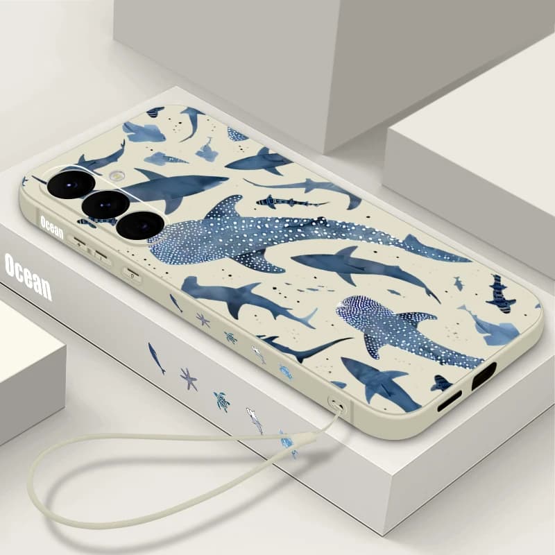 Custodia per telefono in silicone TPU morbido con motivo a balena e laccetto per Samsung Galaxy A17 A56 A55 A36 A54 A15 A25 A35 A34 A14 A06 A16 5G