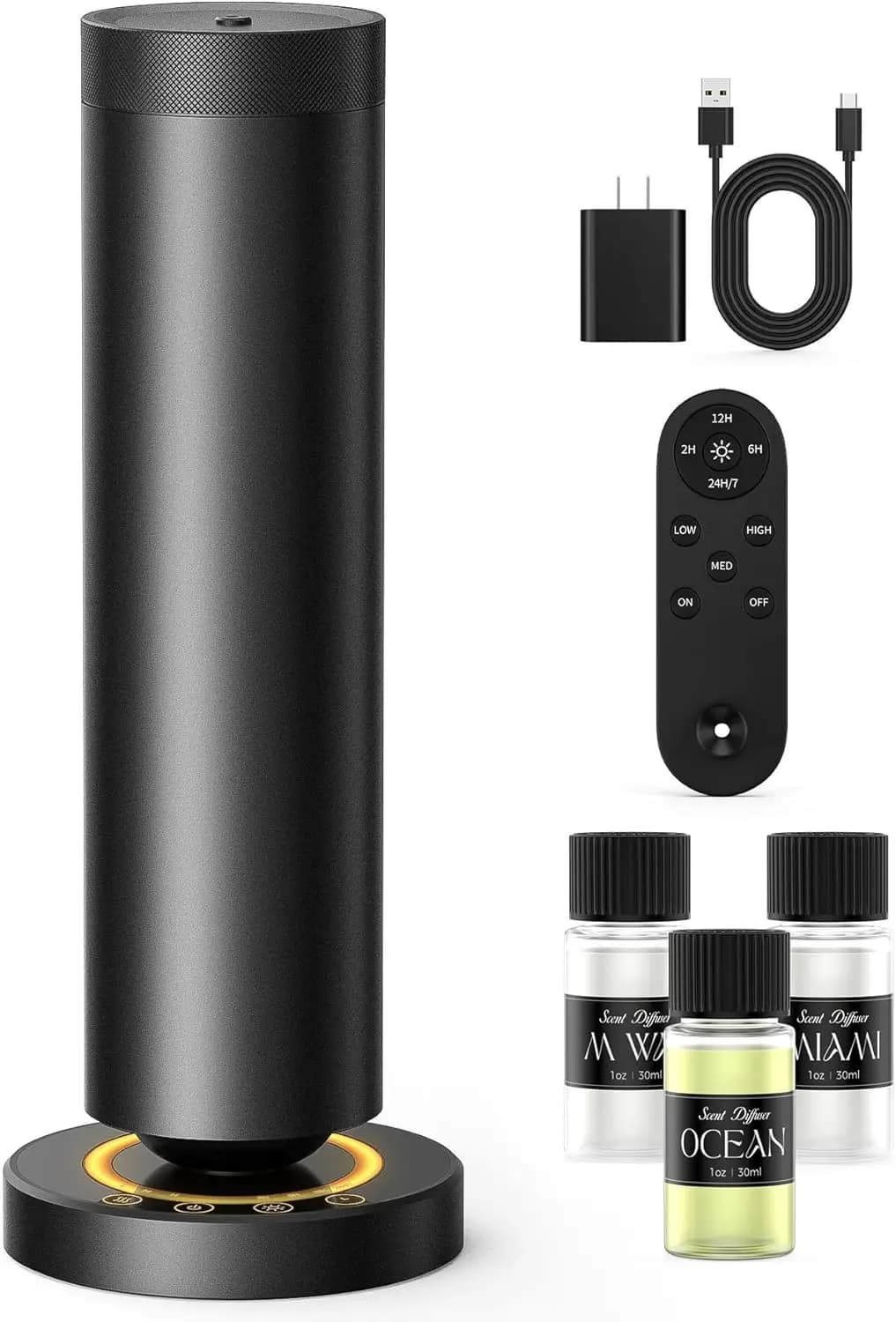 Diffusore Senz'Acqua con Oli Essenziali, Copre 93 mq, Nebulizzazione e Timer Regolabili, Luce Notturna