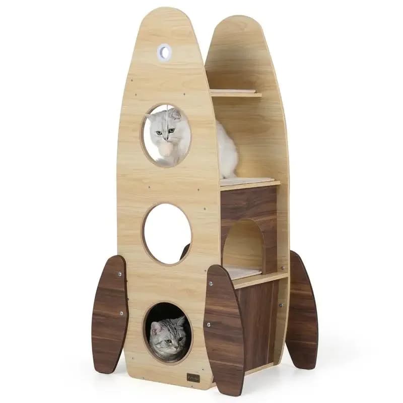 Albero per Gatti Rocket da 47 Pollici, Grande Torre in Legno per Gatti da Interno - Naturale