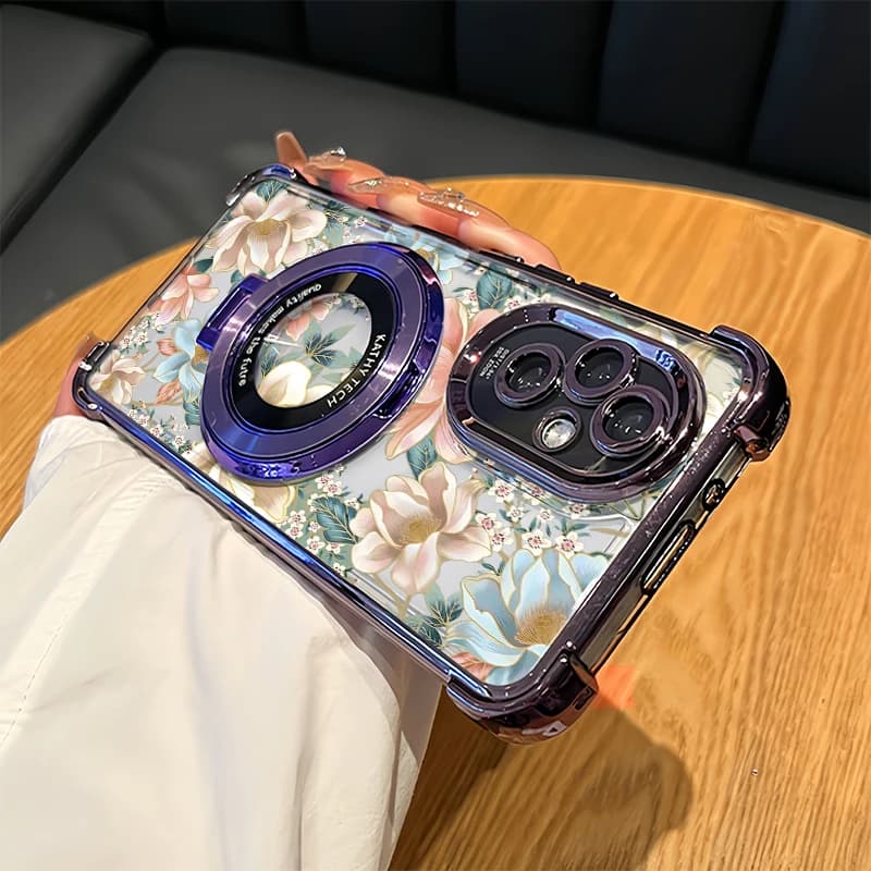 Custodia Antiurto per Telefono OPPO Reno 10 Pro 8T 8Z 7Z 7 6 Lite 4 5 Pro in Silicone Trasparente con Stampa Floreale e Supporto Integrato