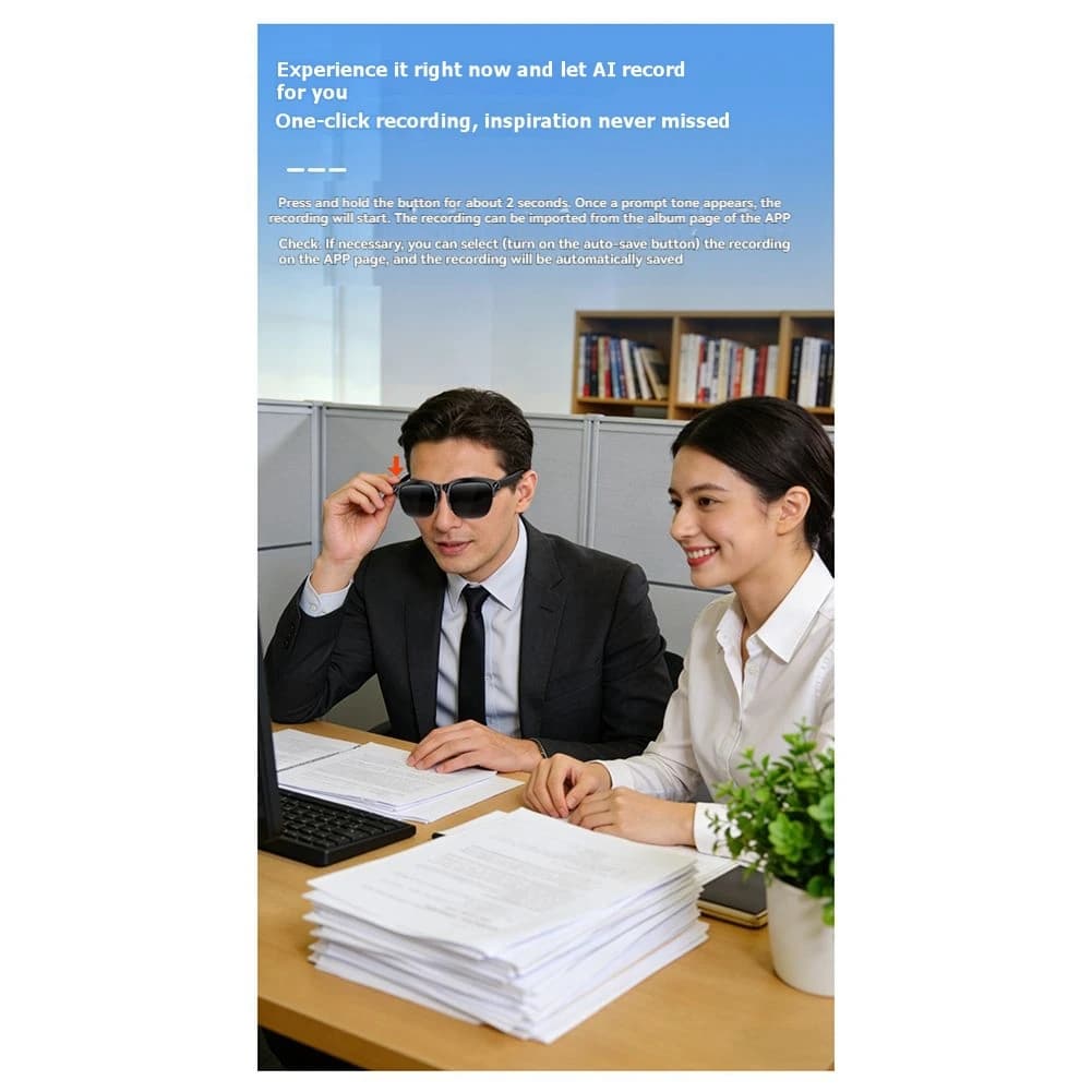 Occhiali da Sole Bluetooth ABKQ-HIFI con Doppi Altoparlanti, Traduzione AI e Riconoscimento Foto per Uomini e Donne