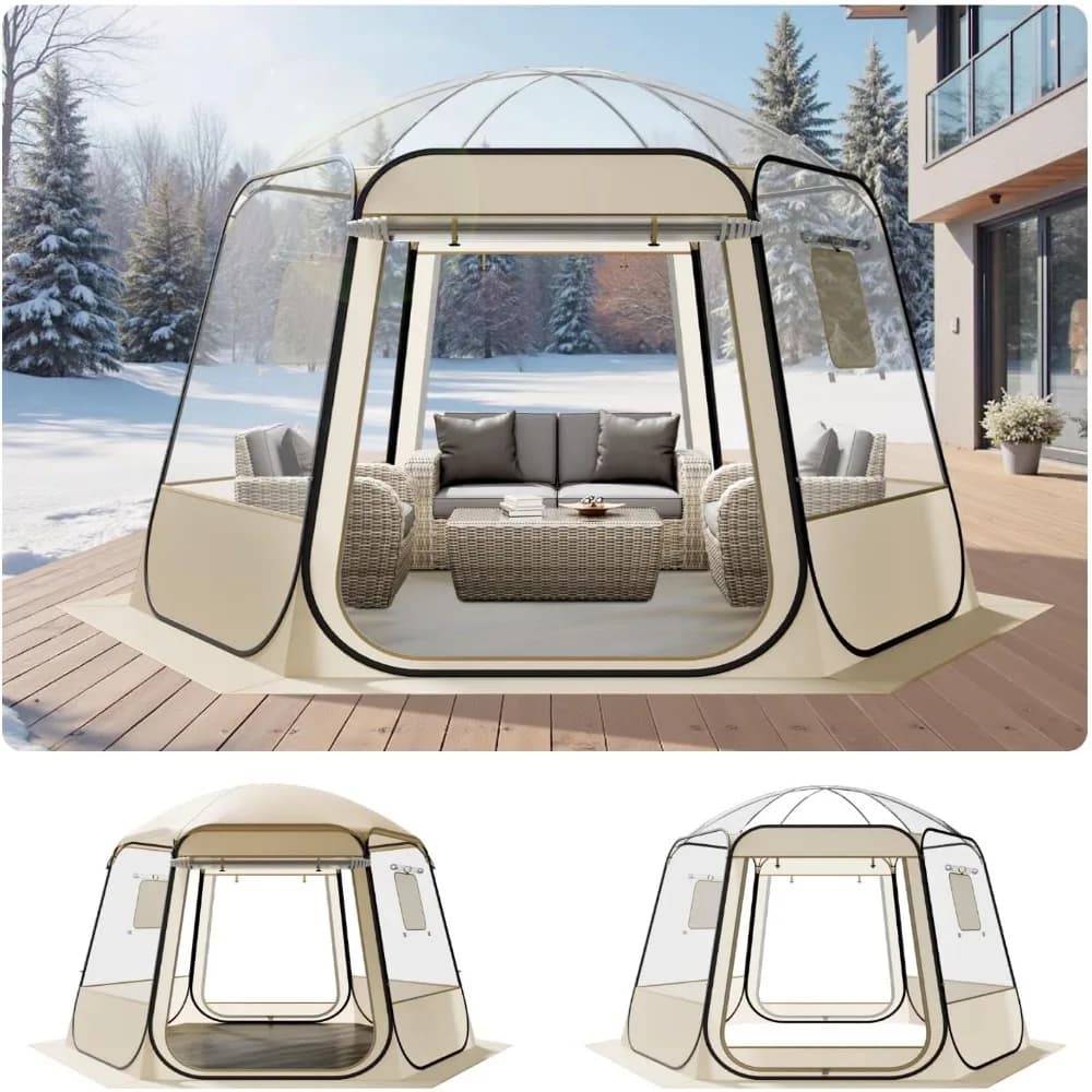 Tenda Sportiva Pop-Up 8 Misure, Igloo da Giardino Impermeabile Trasparente con Tappetino e Copertura Superiore, Riparo da Campeggio a Cupola