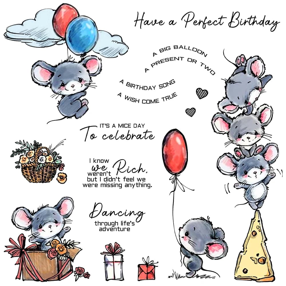 Mangocraft Cute Mouse In Party Fustelle Timbro trasparente Scrapbooking fai da te Fustelle in metallo Timbro in silicone per album di carte Artigianato Decor