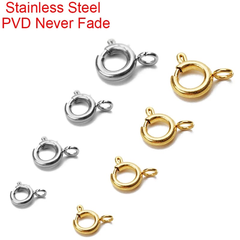 5 waterproof pieces never fade stainless steel clips PVD 6 8 10 12 mm connectors end connectors for jewelry creation DIY necklace bracelet