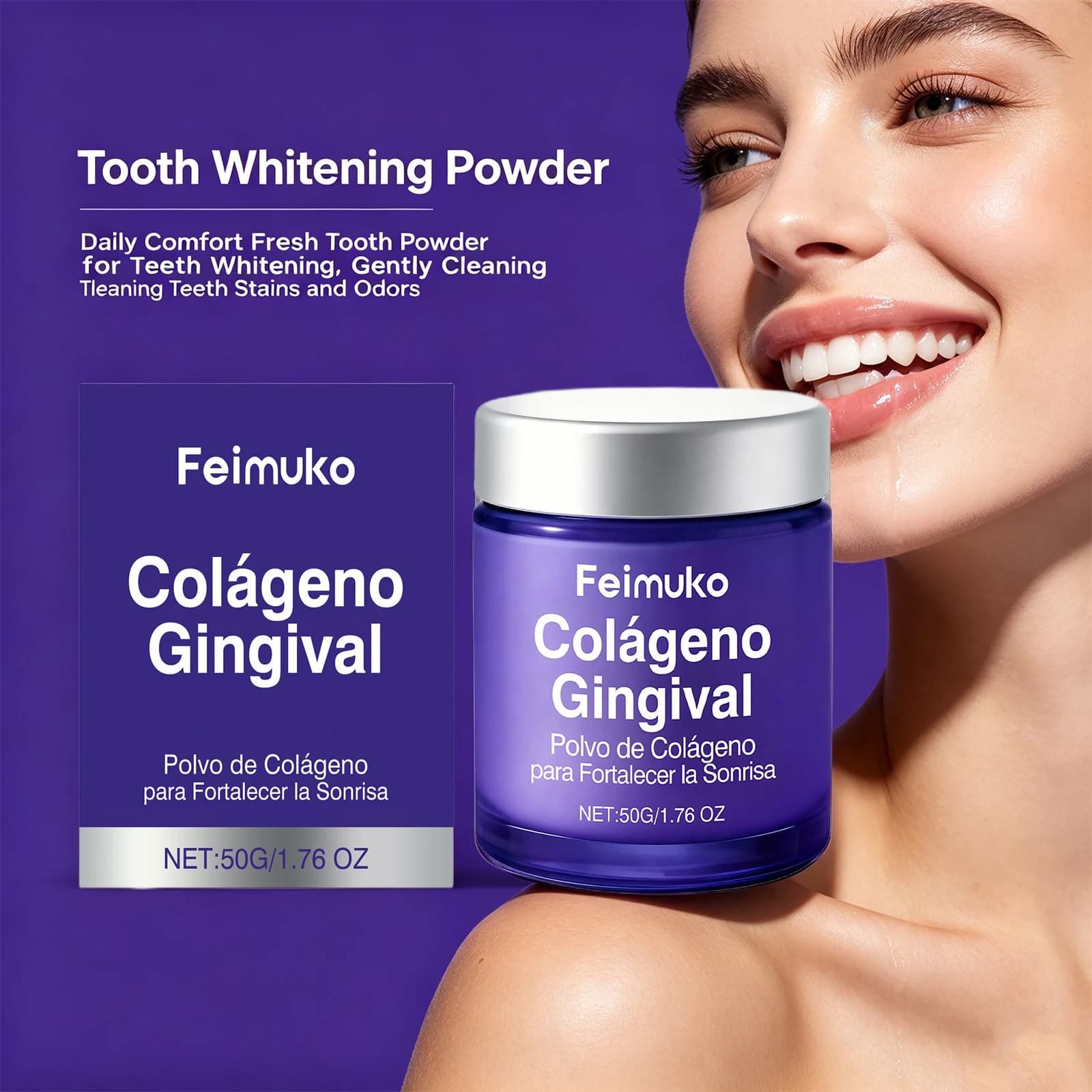 Polvere sbiancante al collagene per denti, pulizia profonda per uomini e donne, rimuove macchie e odori, rinfresca l'alito e le gengive, cura orale